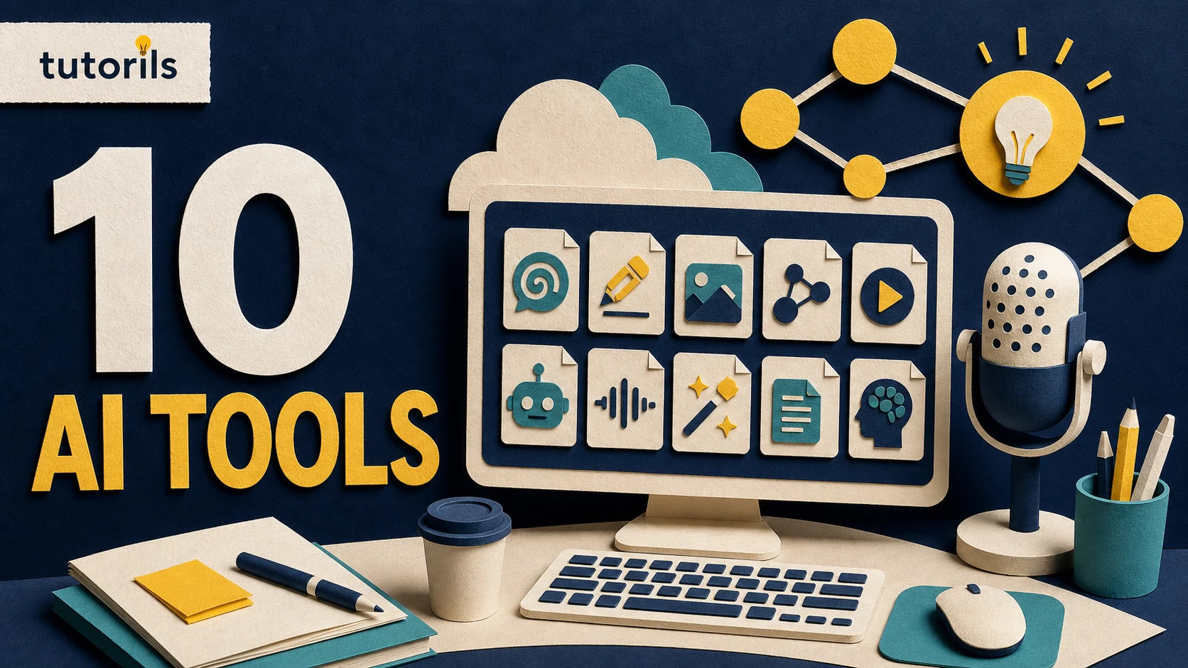Realistic paper-craft illustration for 10 AI Tools Every Content Creator Should Try in 2025