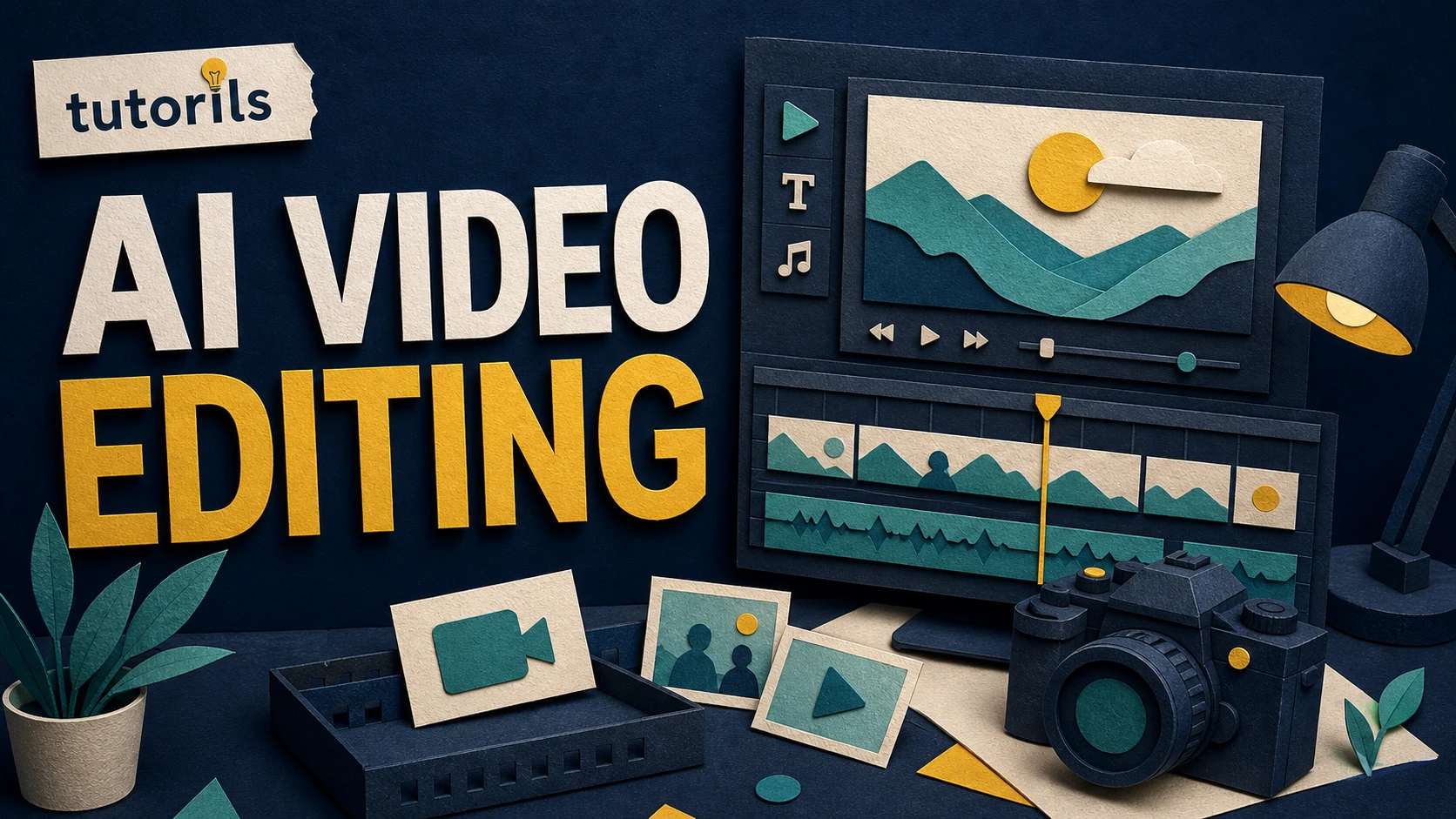 Realistic paper-craft illustration for AI Video Editing Tools: 5 Best for Beginners in 2025