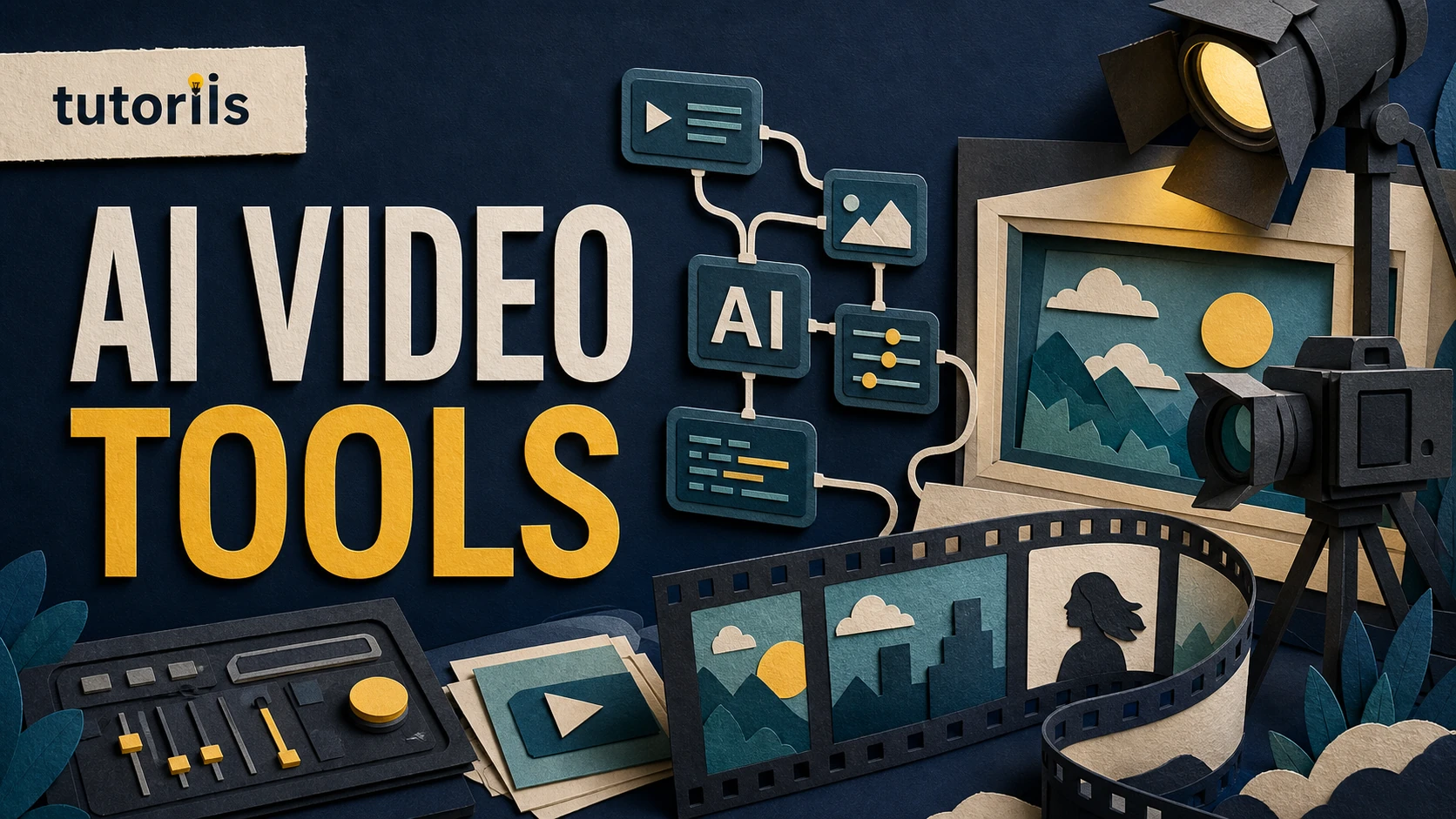 Realistic paper-craft illustration for Best AI Video Generators: Complete Guide to Sora, Veo, Runway & More