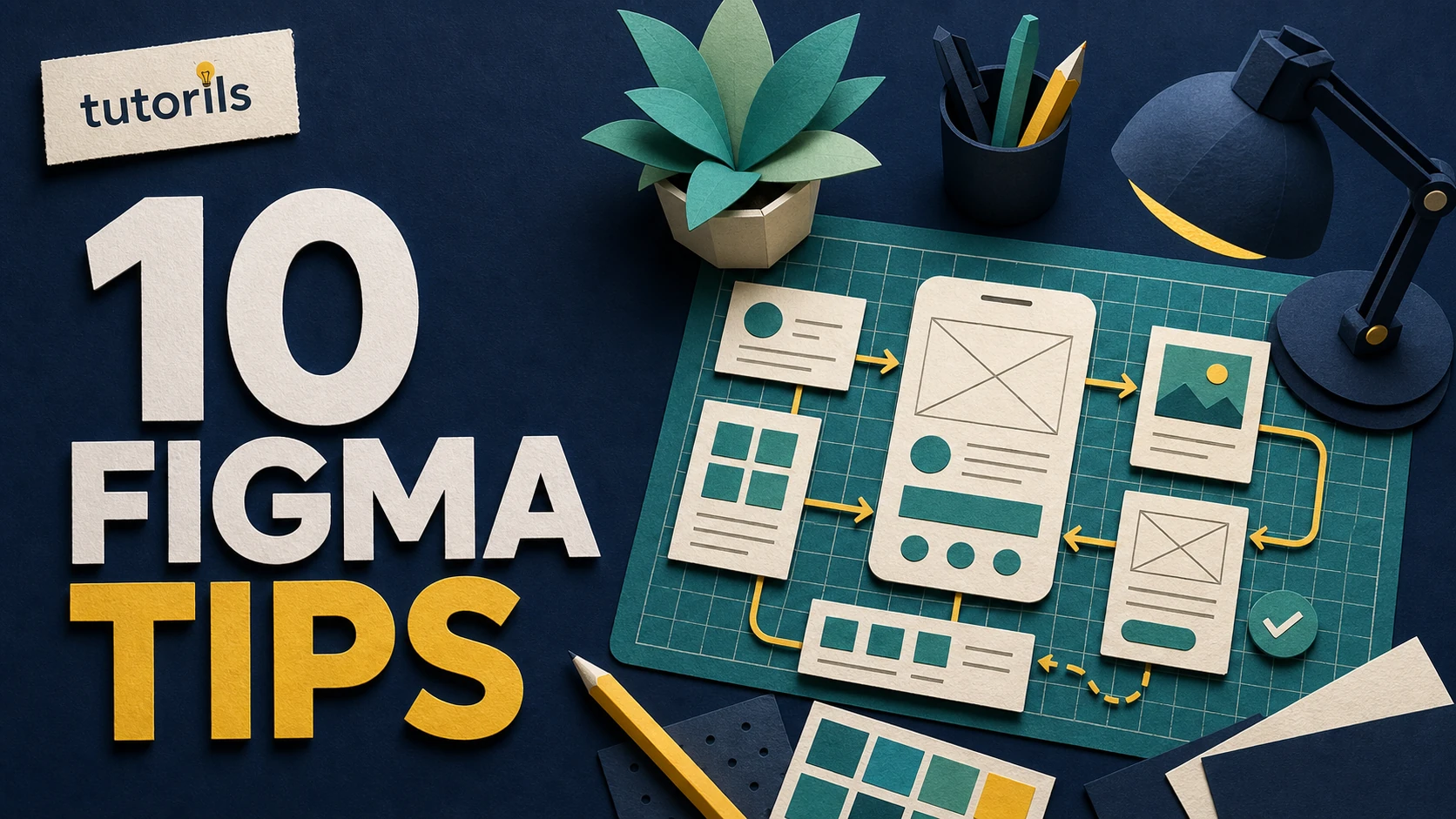 Realistic paper-craft illustration for 10 Figma Tips Every Designer Must Know