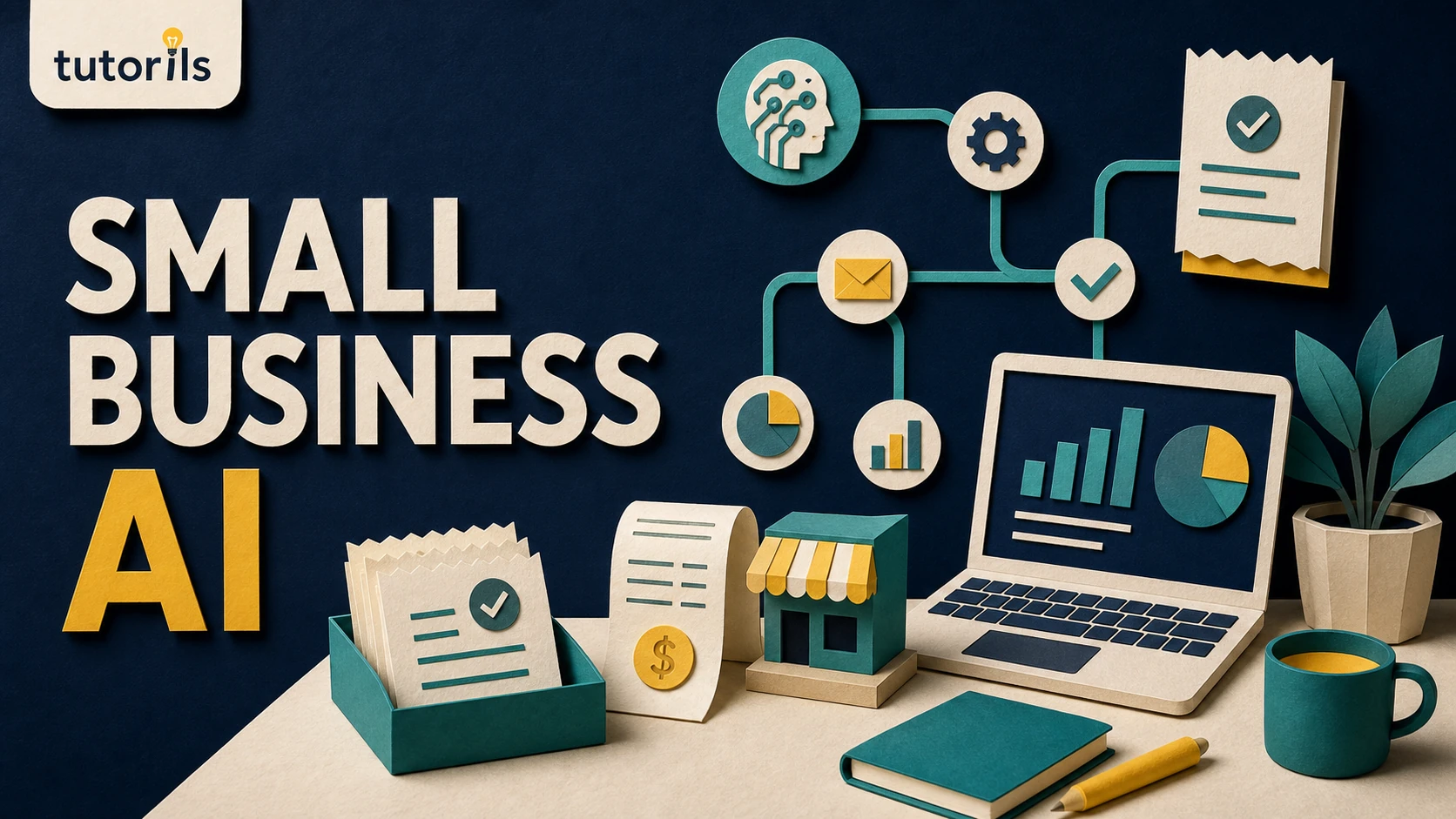 Realistic paper-craft illustration for Best AI Tools for Small Business Automation in India