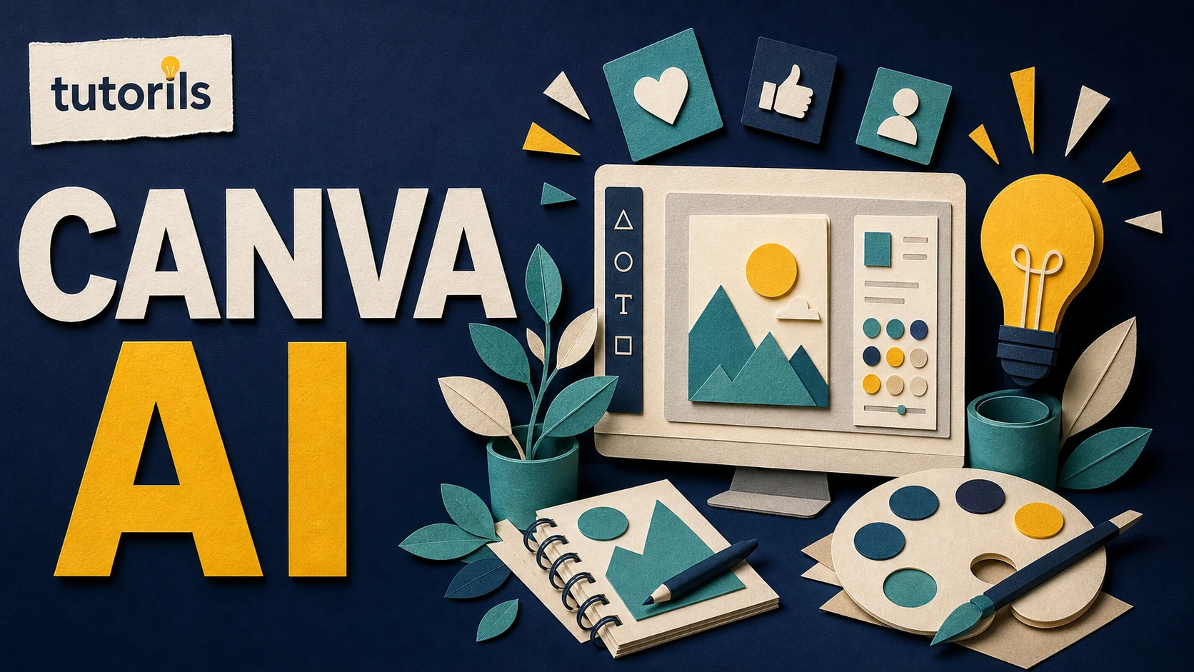 Realistic paper-craft illustration for Best Canva AI Features for Fast Social Media Designs