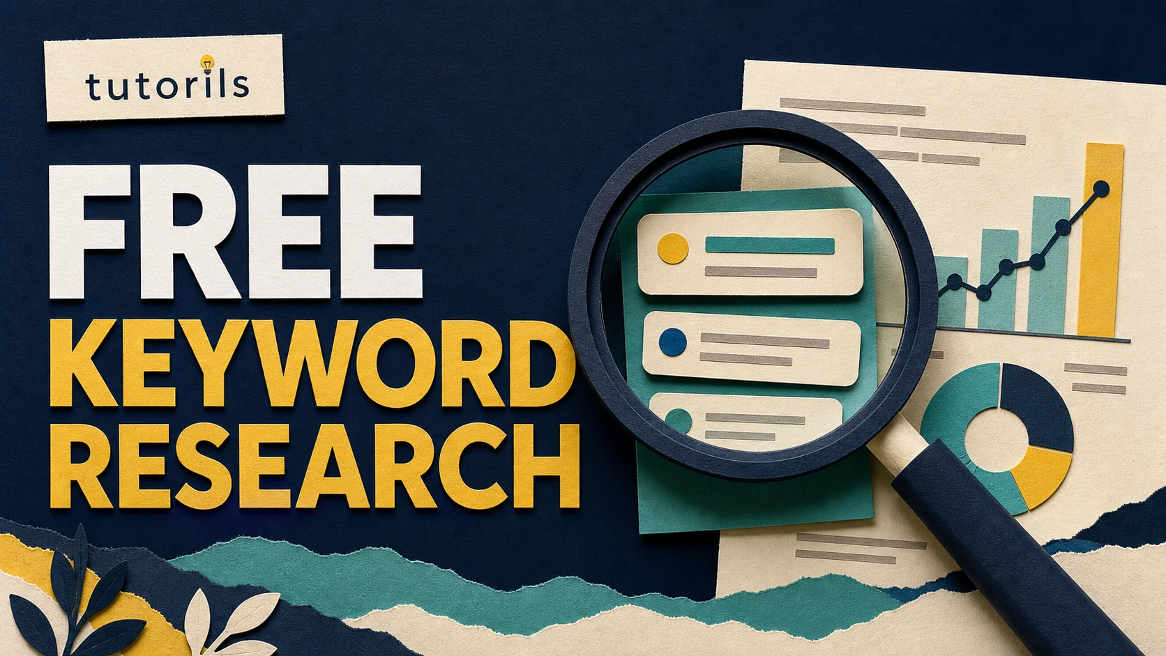 Realistic paper-craft illustration for Best Free Keyword Research Methods for New Bloggers