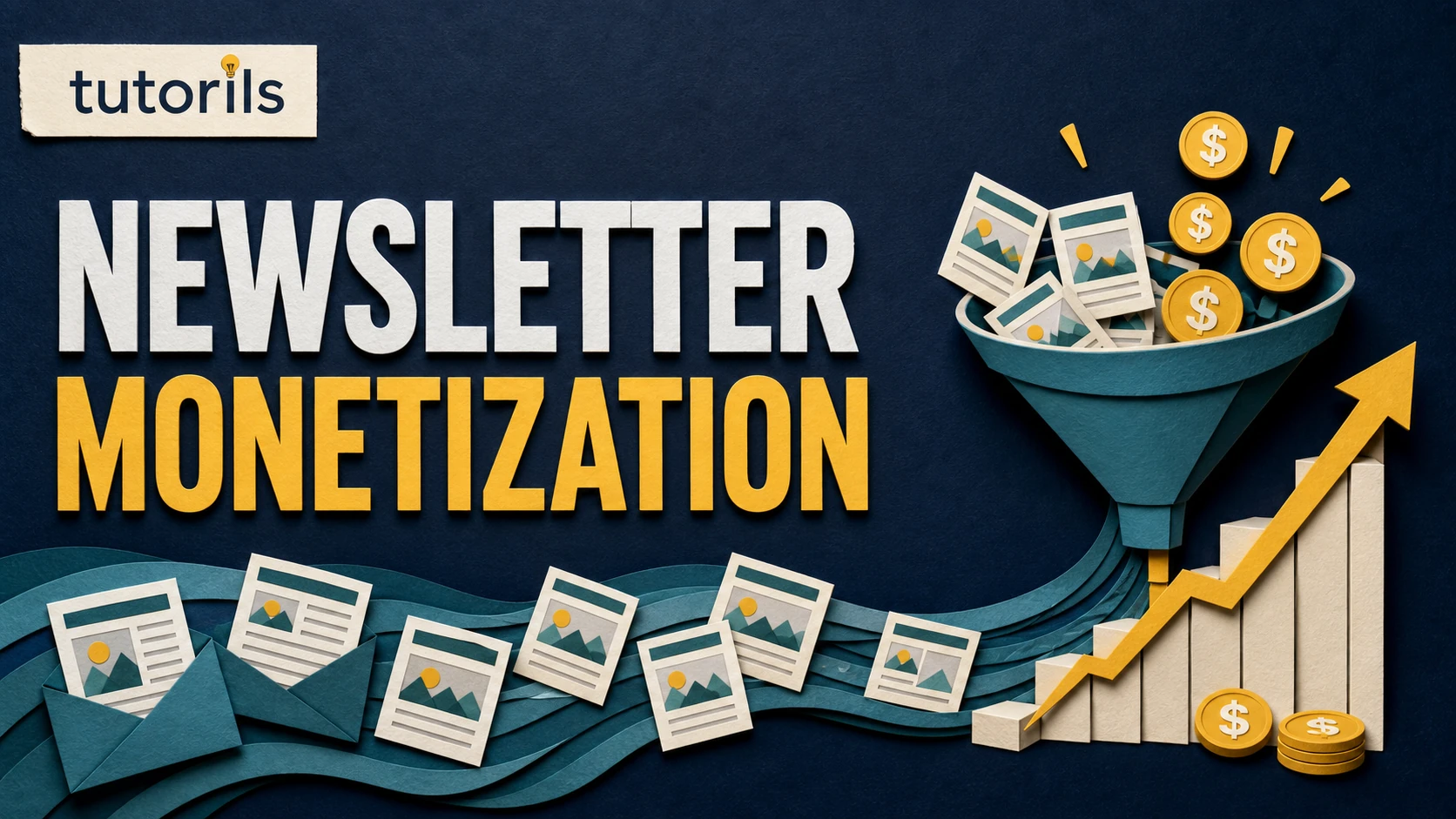 Realistic paper-craft illustration for Email Newsletter Monetization: 7 Ways Bloggers Can Earn