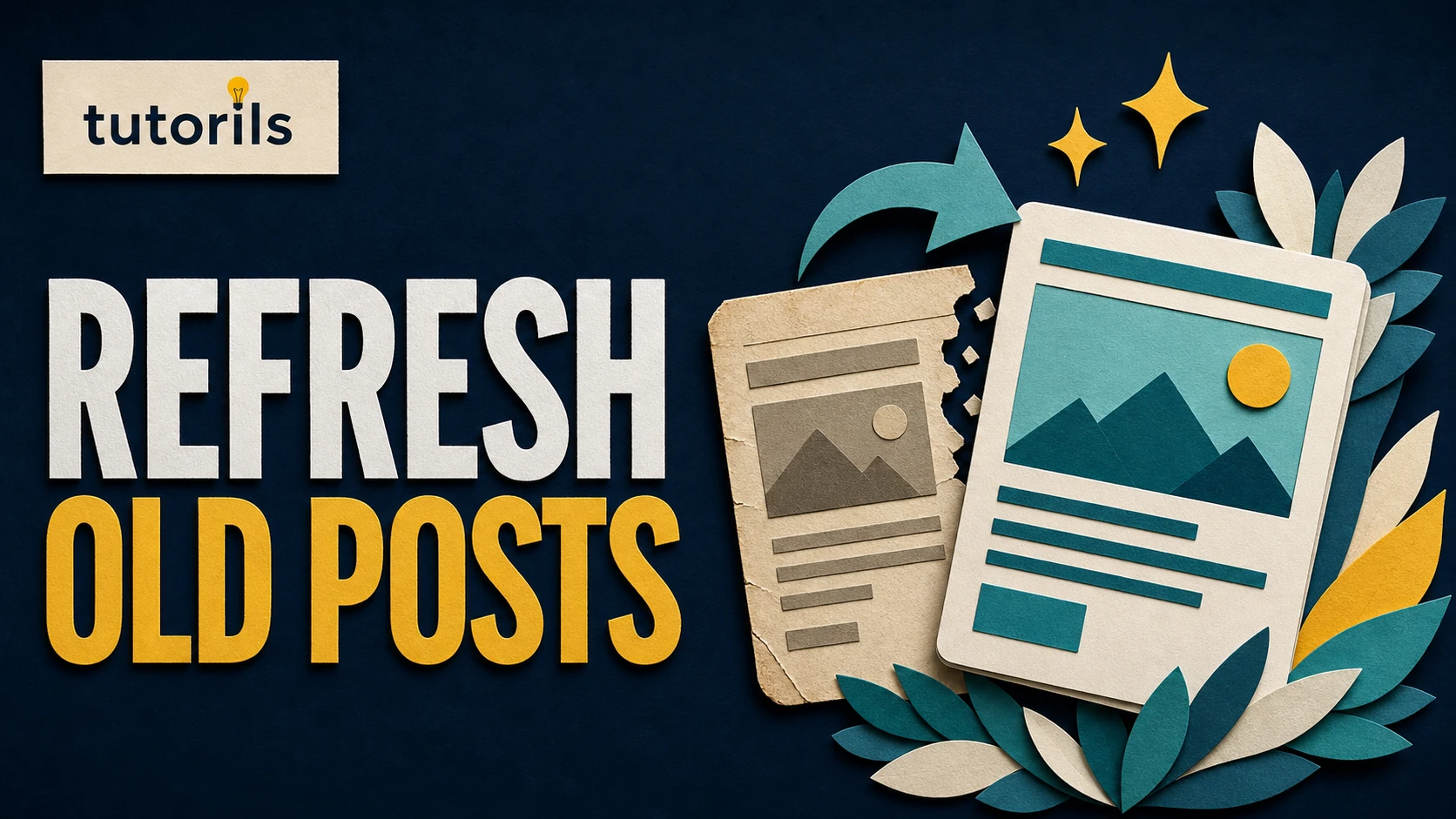Realistic paper-craft illustration for How to Update Old Blog Posts for More Traffic in 2026