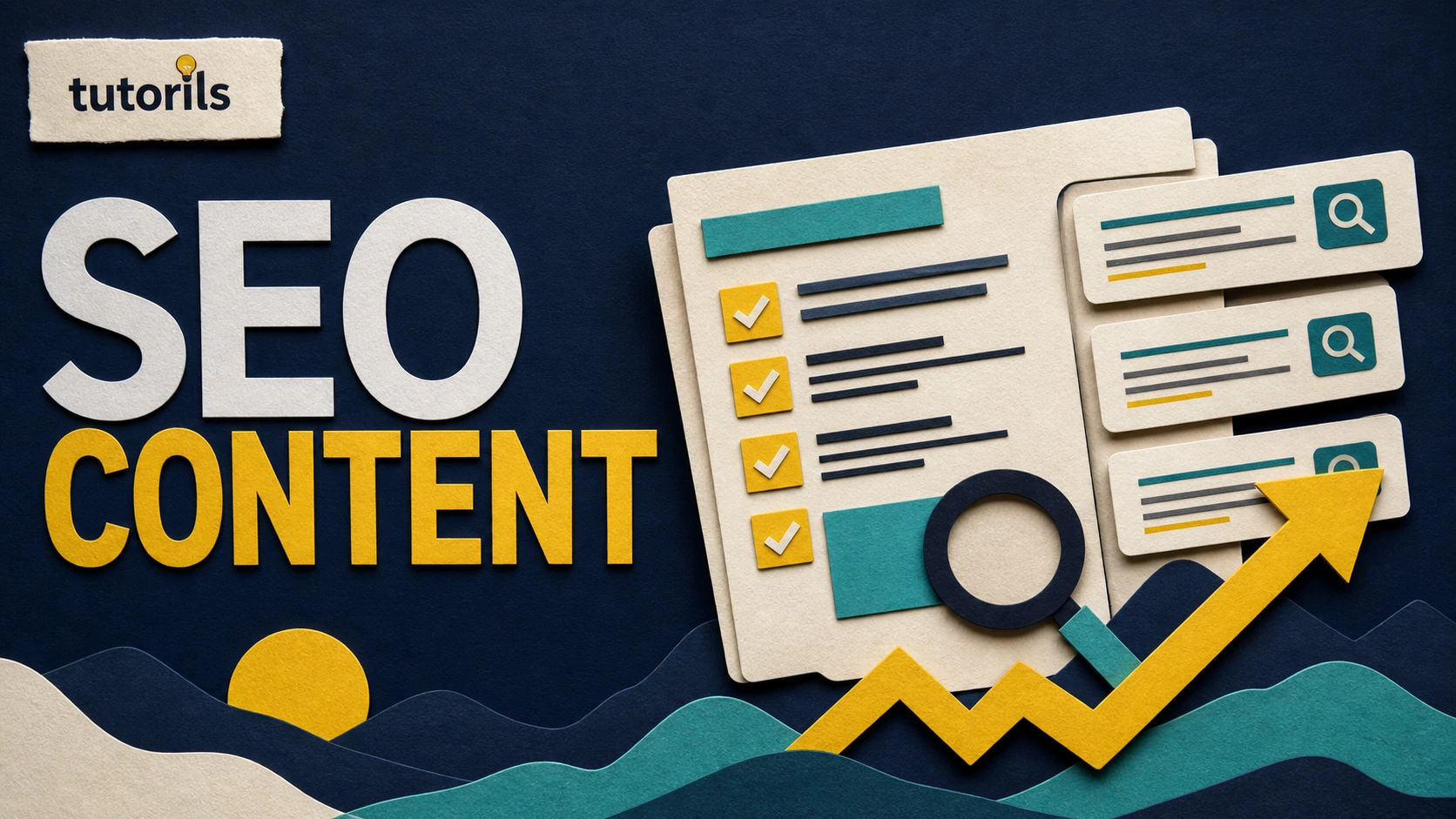 Realistic paper-craft illustration for SEO Content Brief Template: Write Posts That Rank Faster