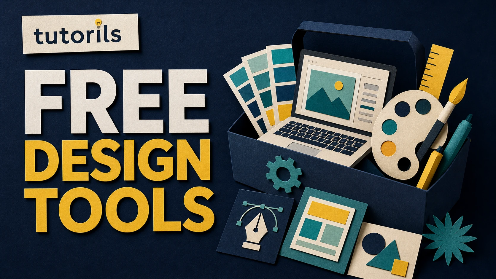 Realistic paper-craft illustration for Best Free Design Tools for Creators in 2026