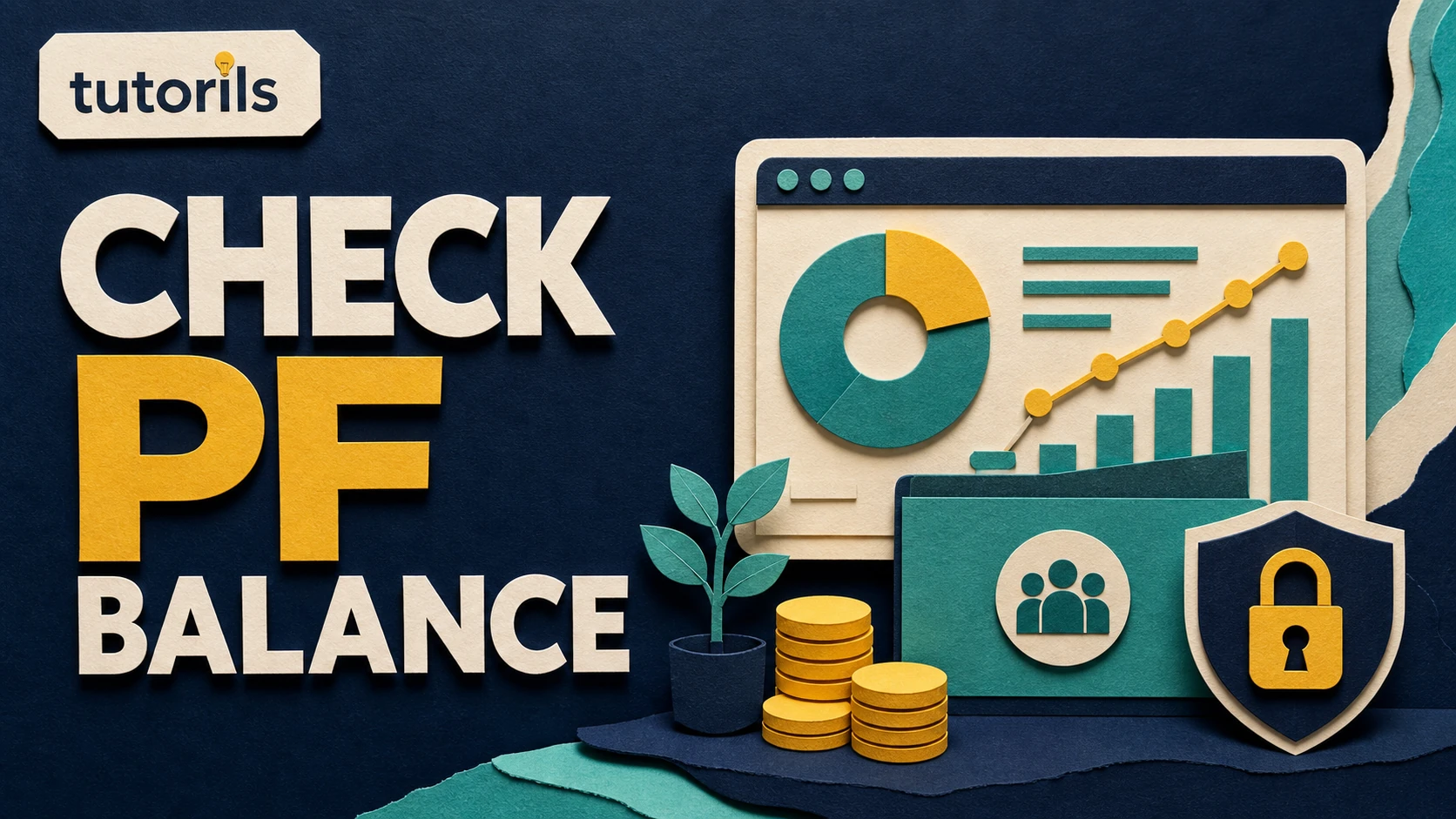 Realistic paper-craft illustration for How to Check EPFO PF Balance Online: 5 Easy Methods