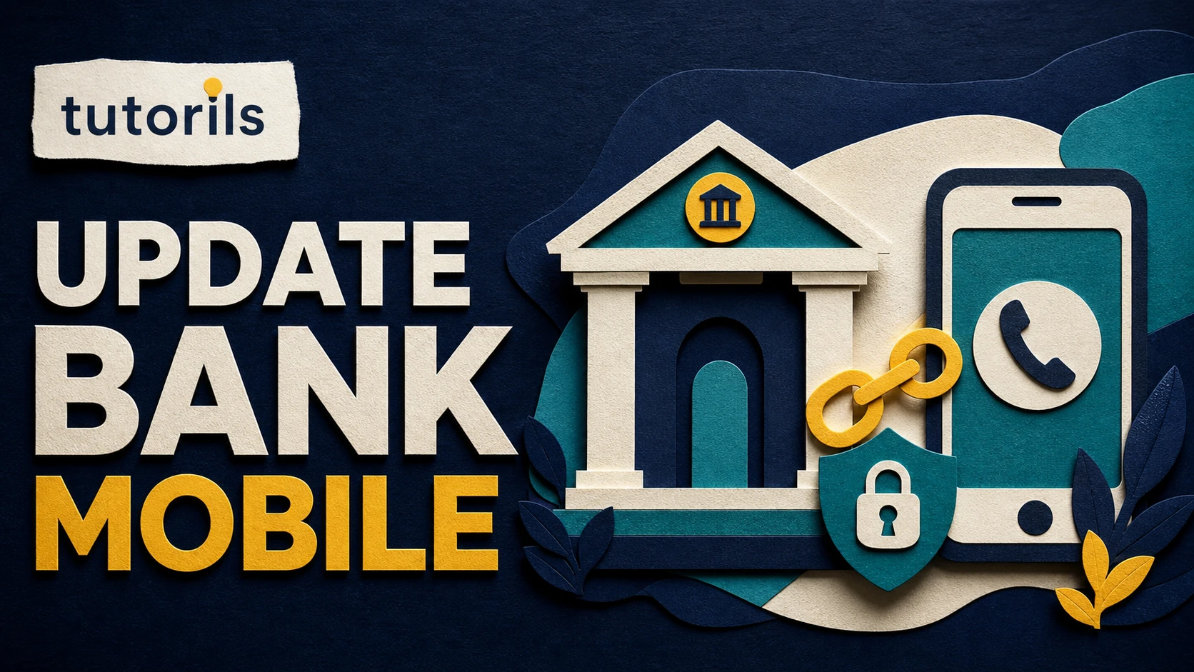 Realistic paper-craft illustration for How to Link Mobile Number with Bank Account Safely
