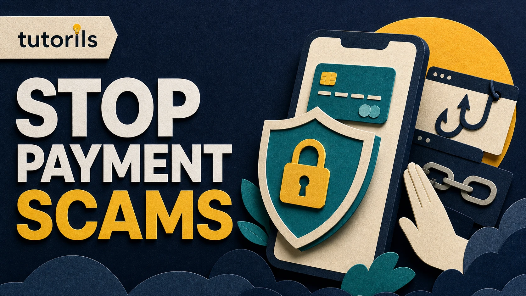 Realistic paper-craft illustration for How to Protect Yourself from Online Payment Scams