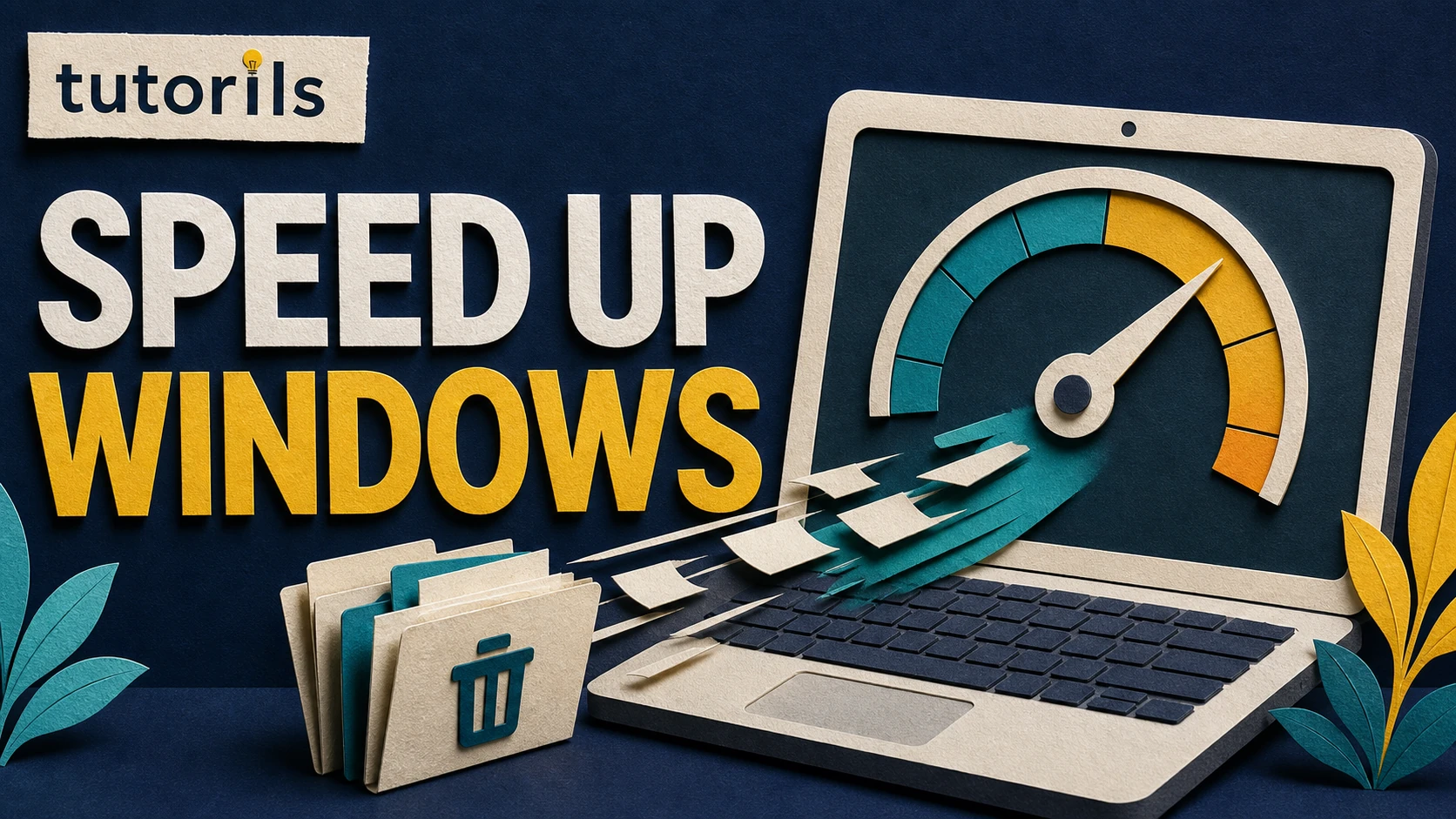 Realistic paper-craft illustration for How to Speed Up a Slow Windows Laptop: Beginner Checklist
