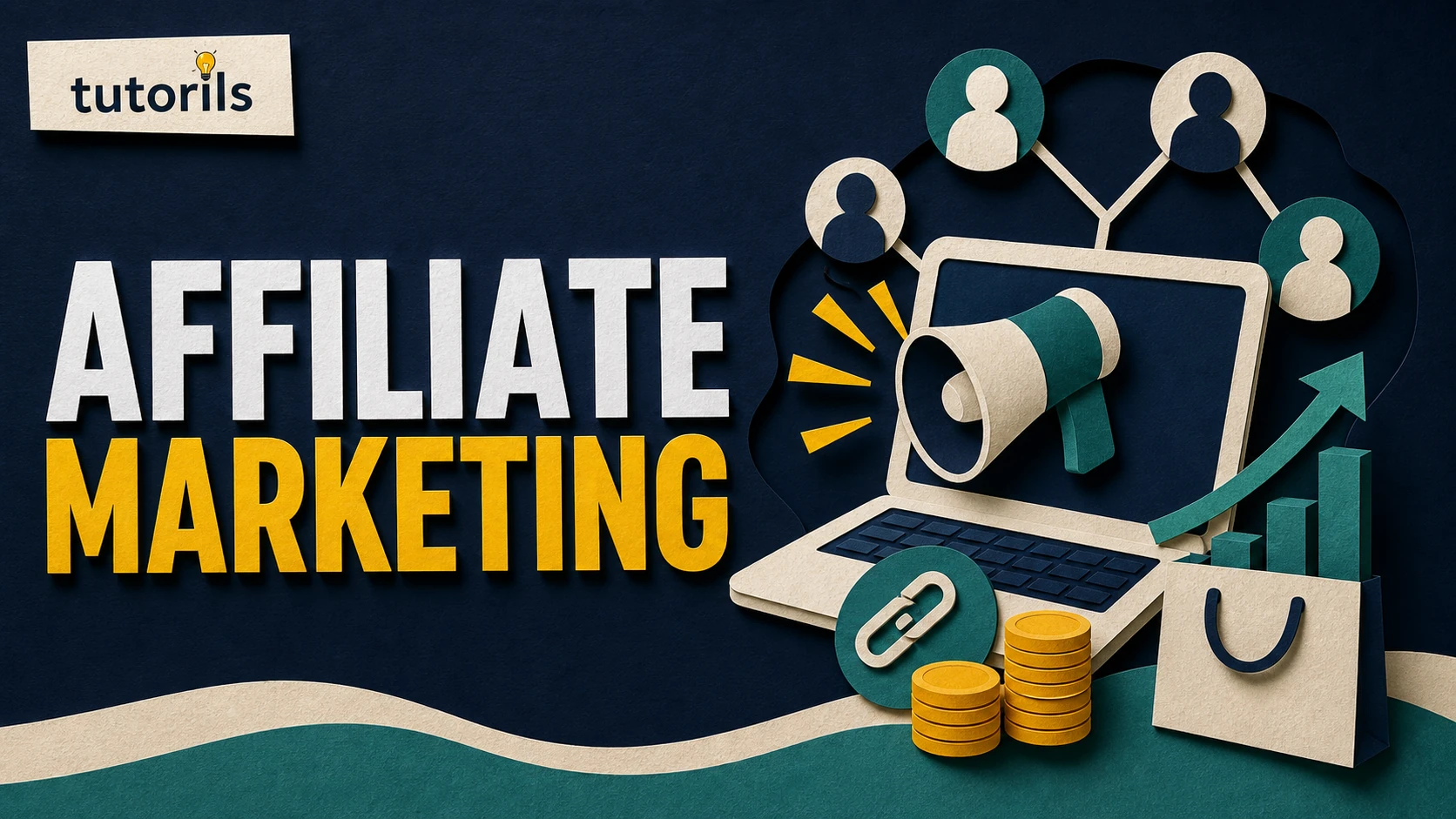 Realistic paper-craft illustration for Affiliate Marketing Without a Big Audience: 2026 Guide