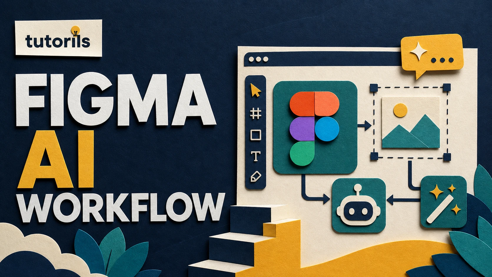 Realistic paper-craft illustration for Figma AI Workflow for Faster Wireframes and Prototypes