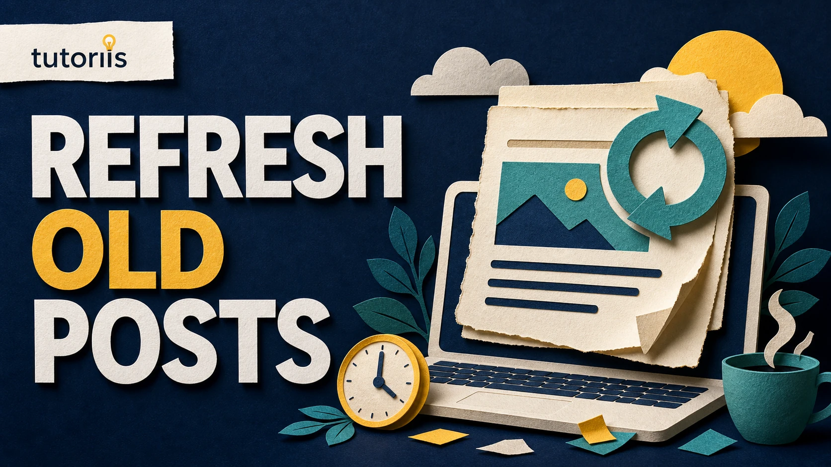Realistic paper-craft illustration for How to Refresh Old Blog Posts for More Traffic