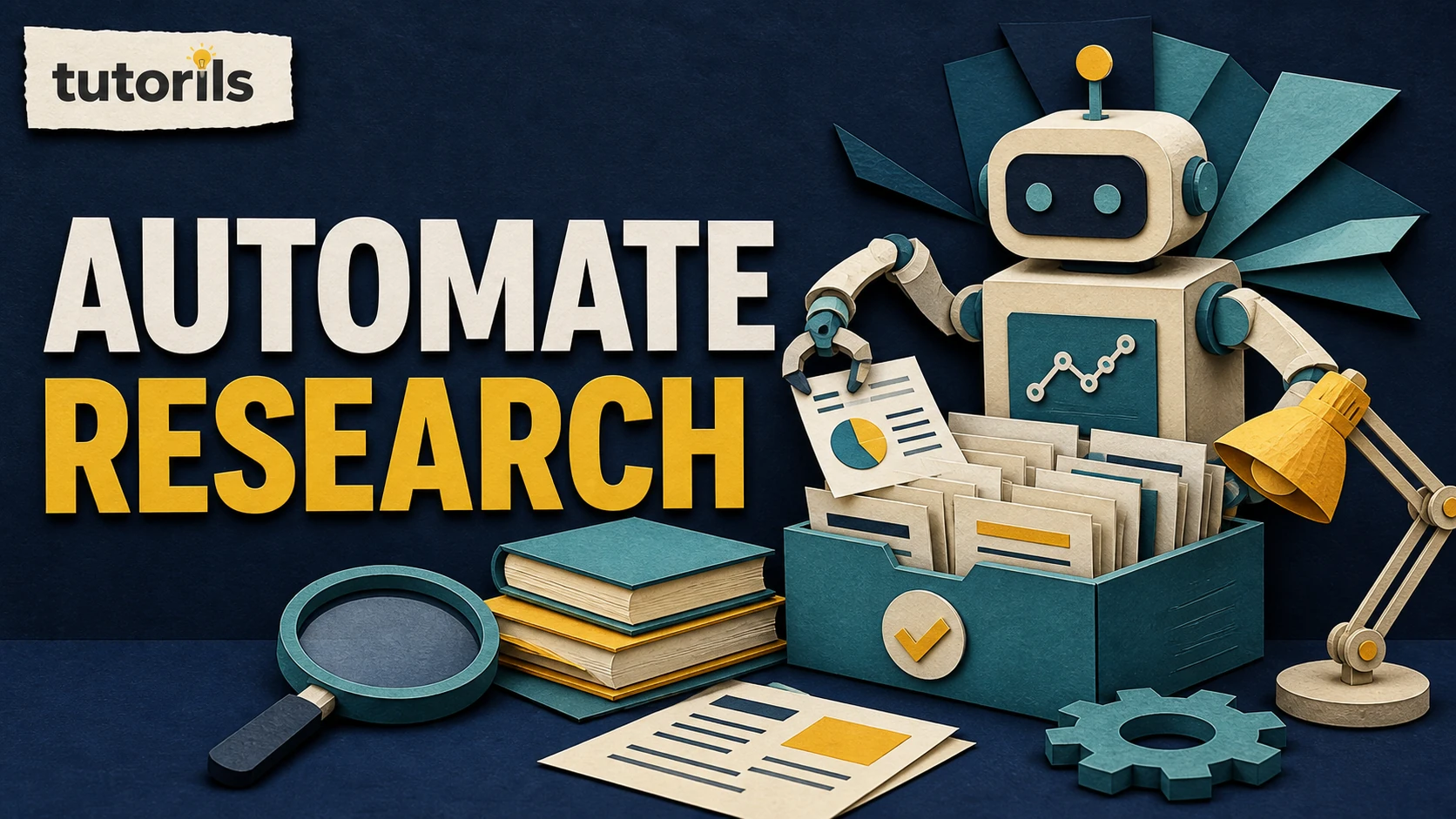 Realistic paper-craft illustration for How to Use AI to Automate Email, Research and Reports