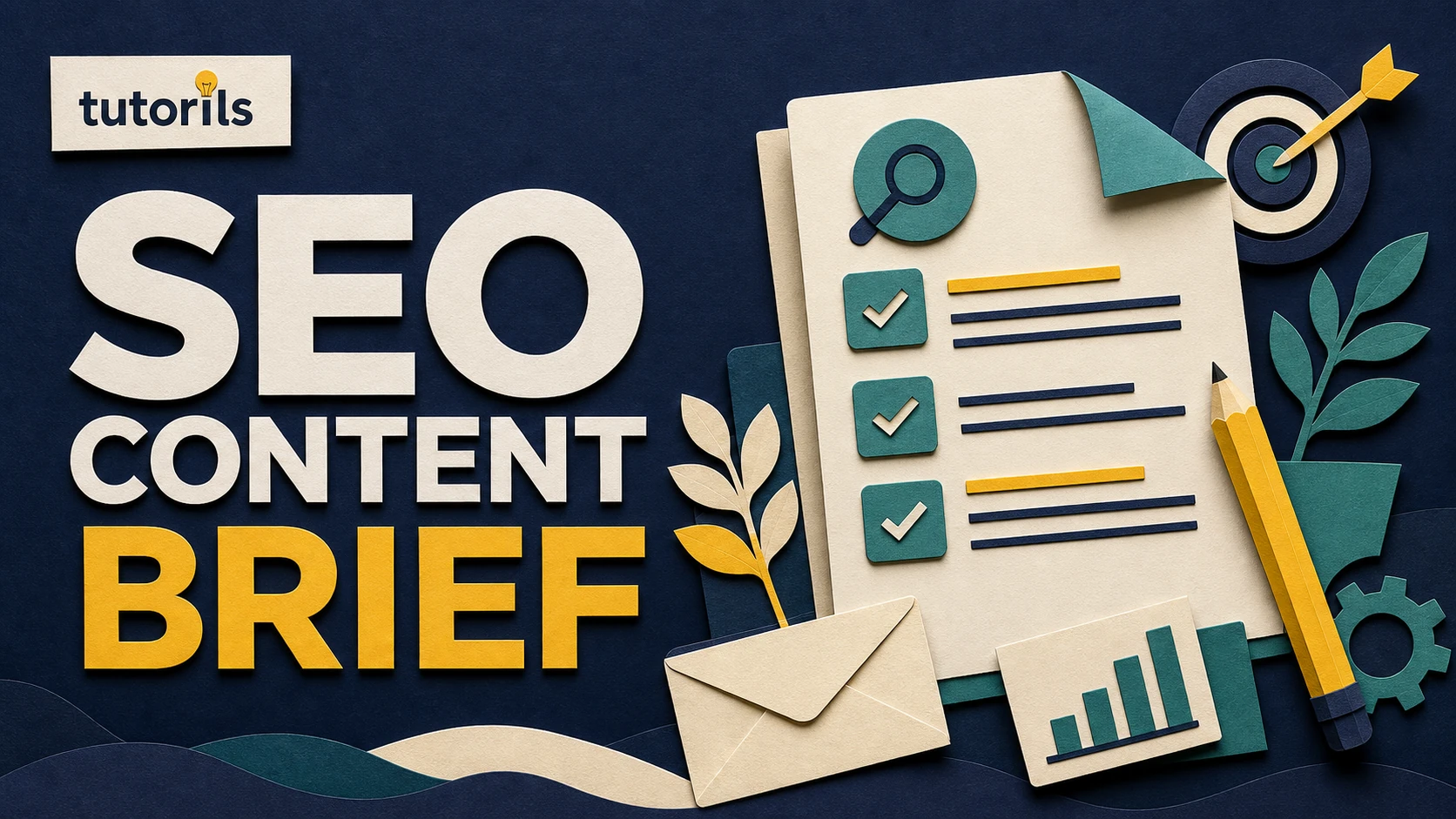 Realistic paper-craft illustration for SEO Content Brief Template That Helps Posts Rank Faster