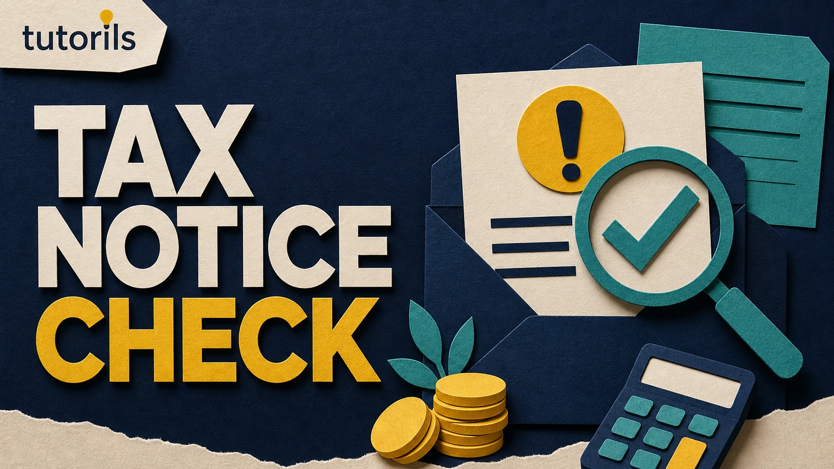 Realistic paper-craft illustration for How to Check Income Tax Notices and Refund Updates Online
