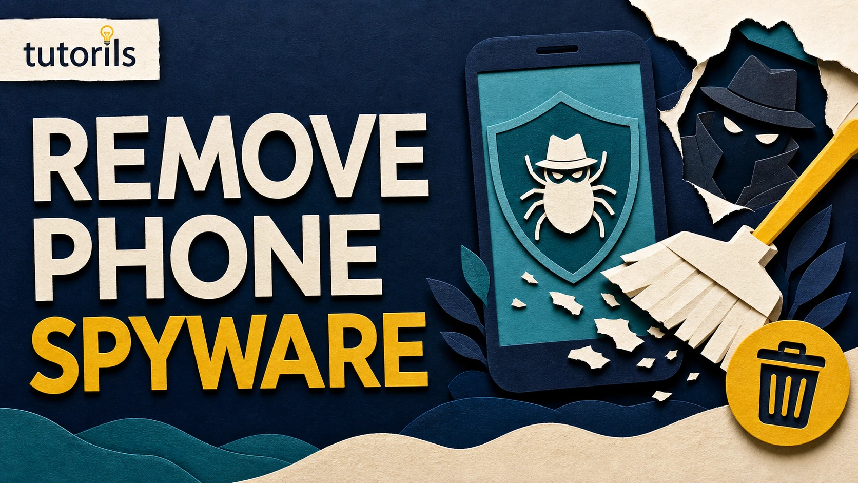 Realistic paper-craft illustration for How to Find and Remove Spyware Apps from Your Phone