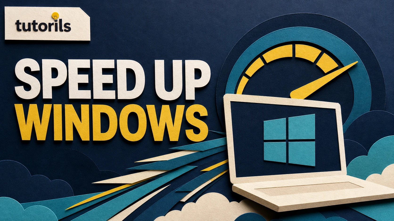Realistic paper-craft illustration for How to Speed Up a Slow Windows Laptop Without Resetting It