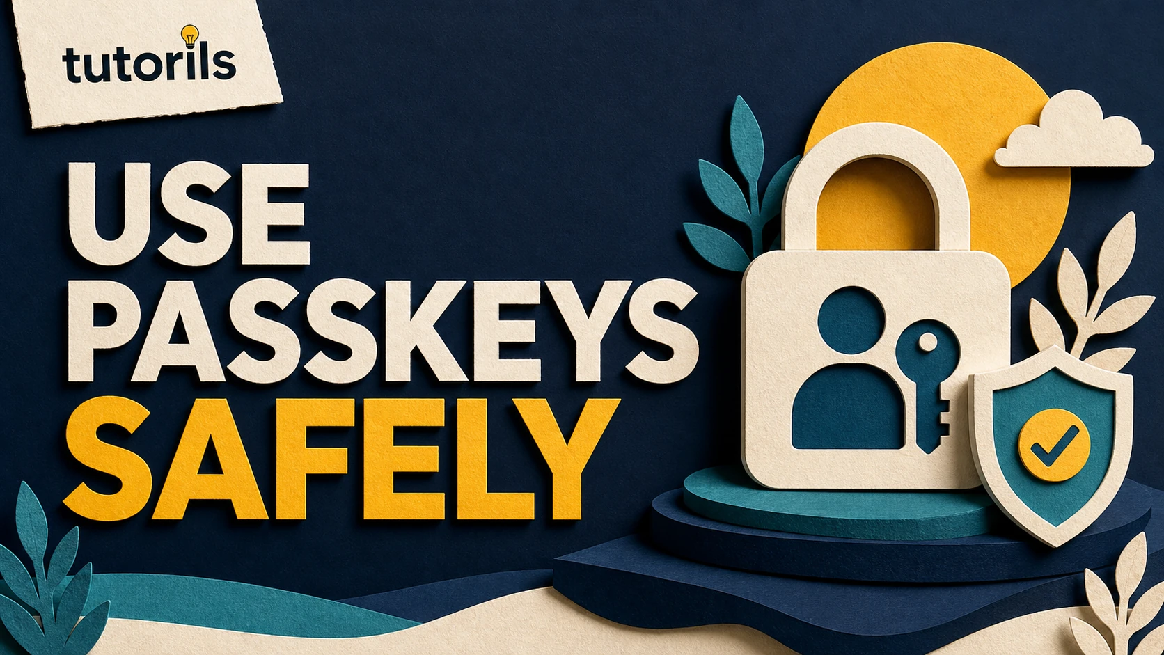 Realistic paper-craft illustration for How to Use Passkeys Safely Instead of Passwords