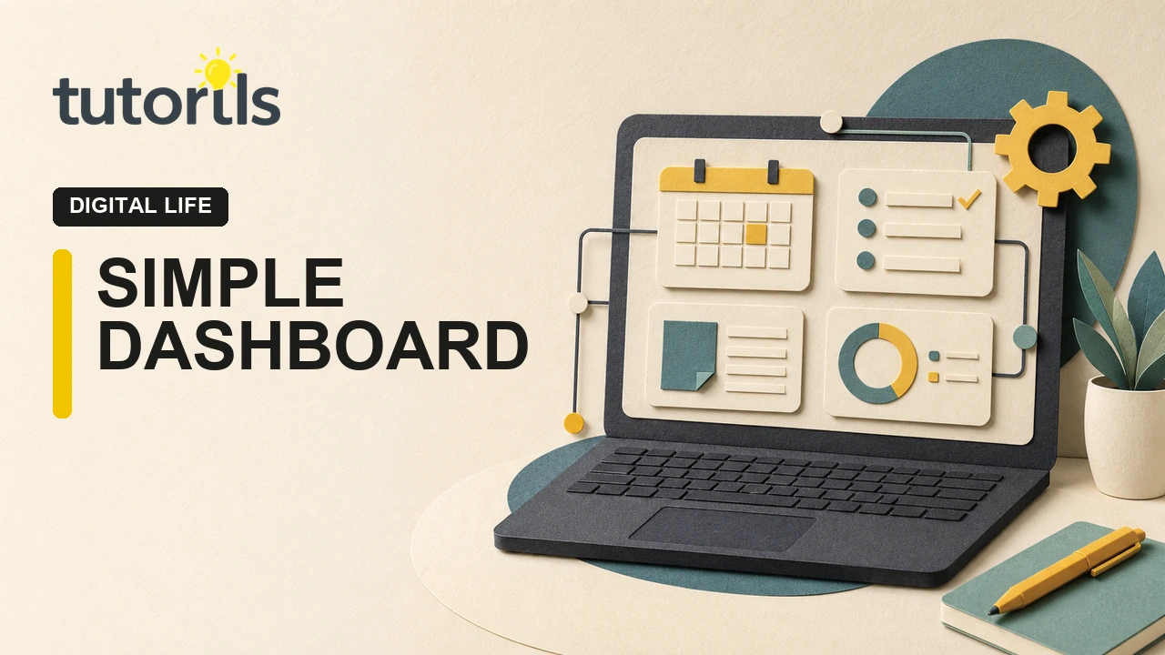 Paper-craft laptop showing a simple personal dashboard
