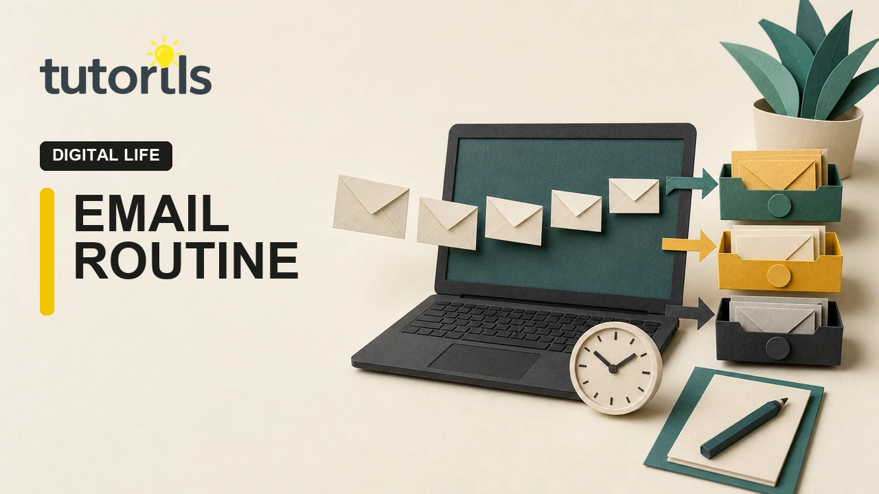 Paper-craft laptop sorting email into clear action trays