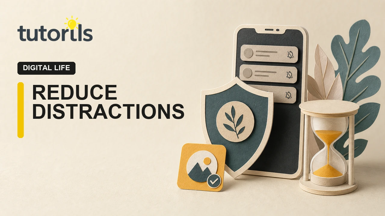 Paper-craft phone with focus shield and muted distractions