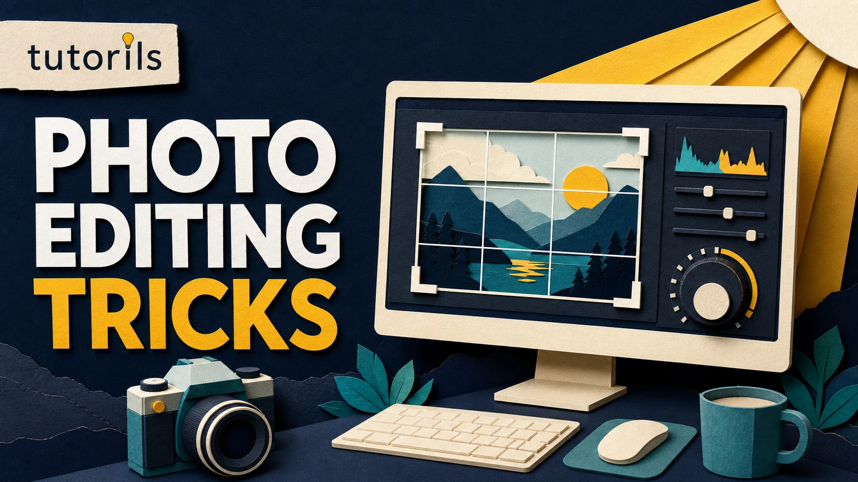 Paper-craft creative photo editing desk