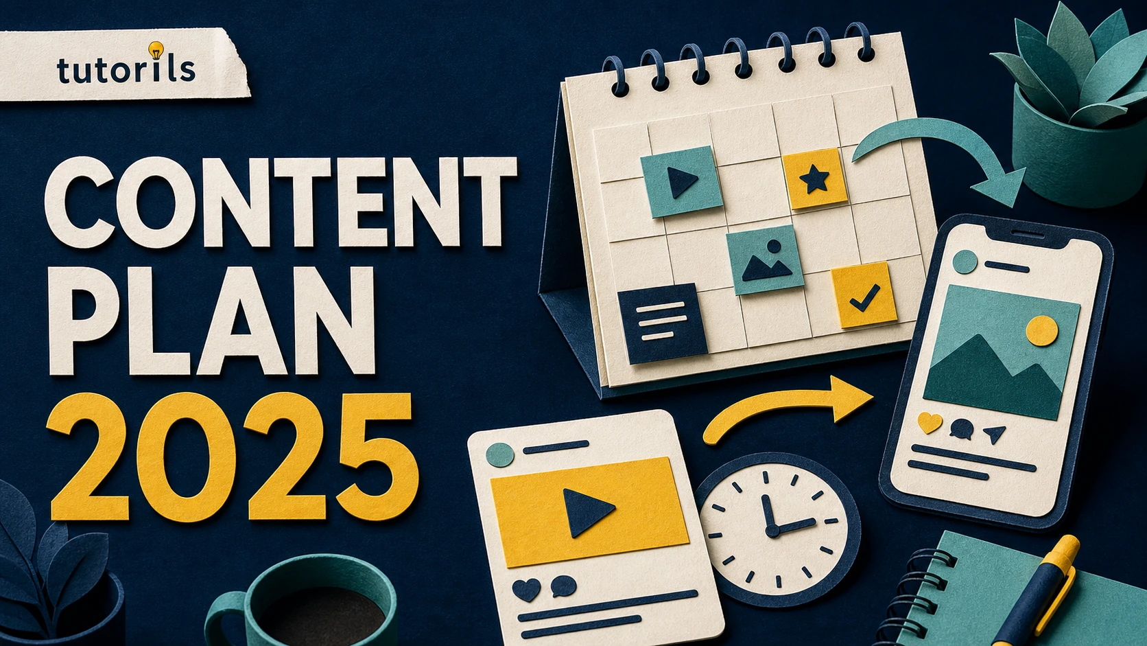 Paper-craft social content calendar and post cards