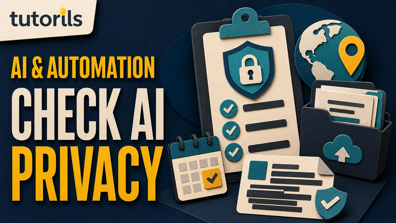 Paper-craft comparison of two AI privacy policies beside an upload file, retention clock, review icon, and locked data controls