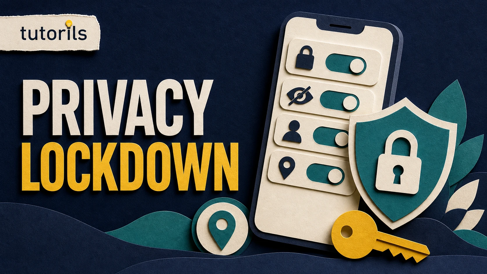 Paper-craft Android privacy controls with a shield and permission switches