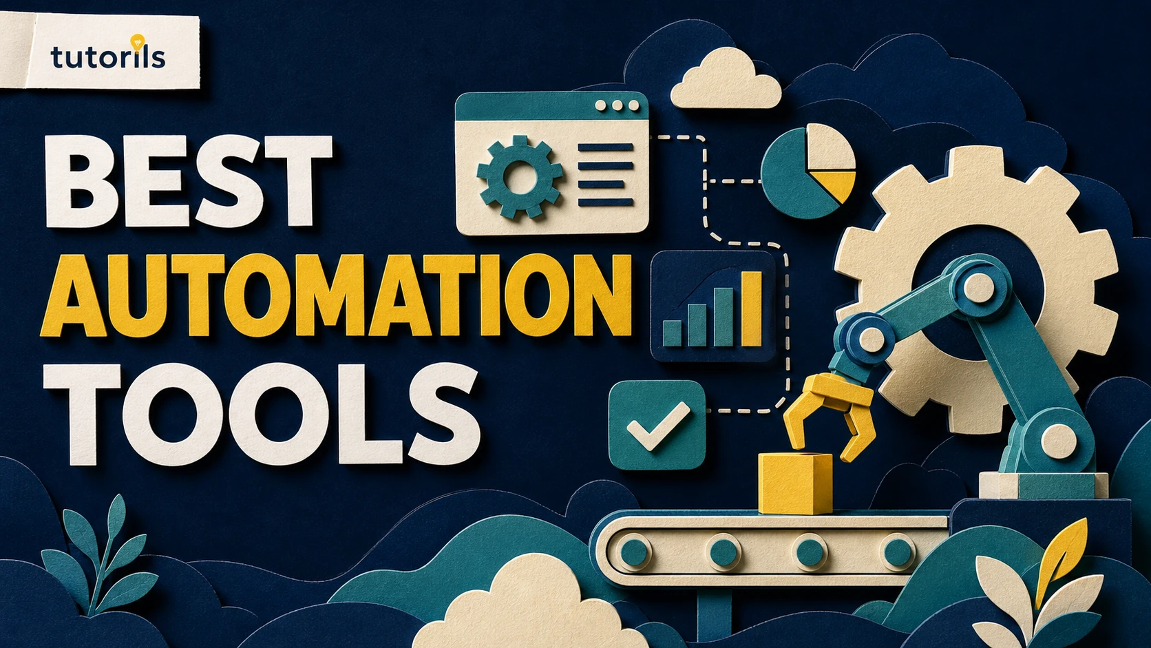 Realistic paper-craft illustration for Best AI Automation Tools for Small Businesses in 2026