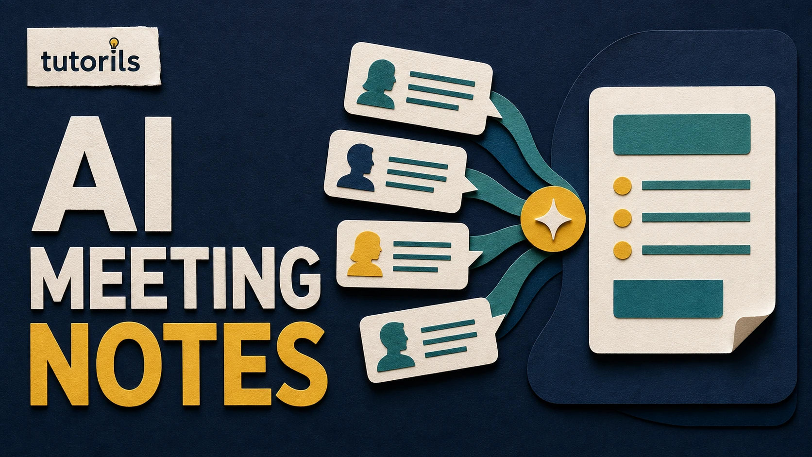 Realistic paper-craft illustration for Best AI Meeting Note Takers for Students and Professionals