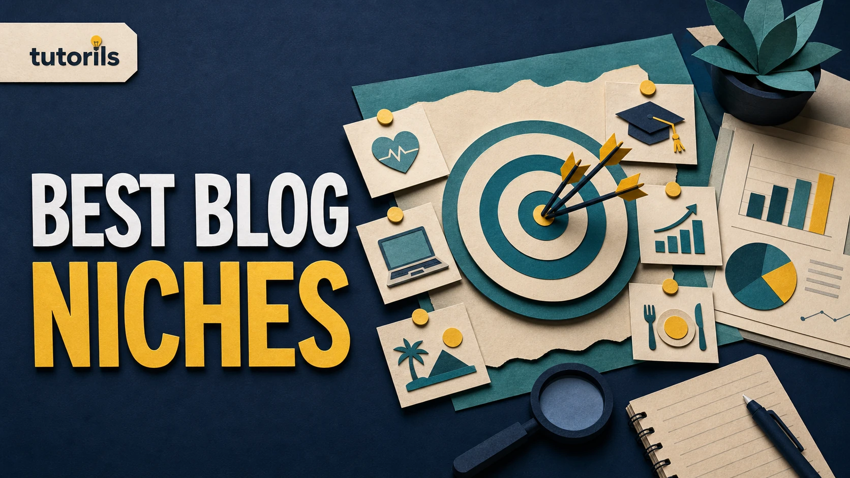 Realistic paper-craft illustration for Best Blog Niches for 2026: Future-Proof Ideas for Beginners