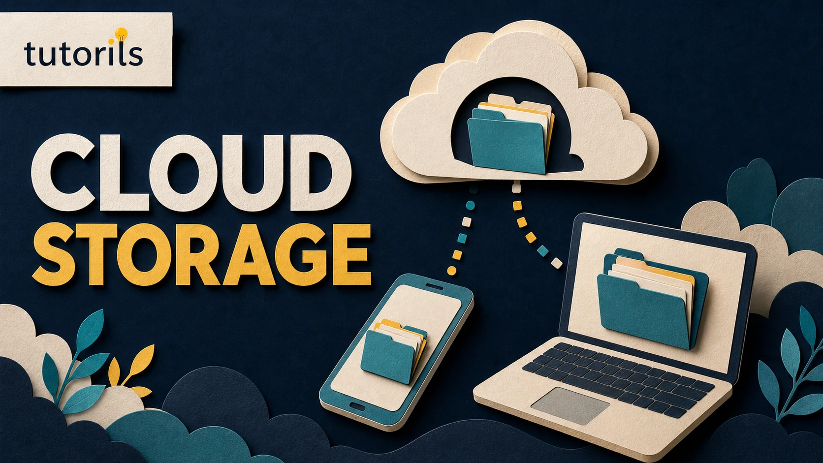 Realistic paper-craft illustration for Best Cloud Storage Tips to Keep Your Files Organized