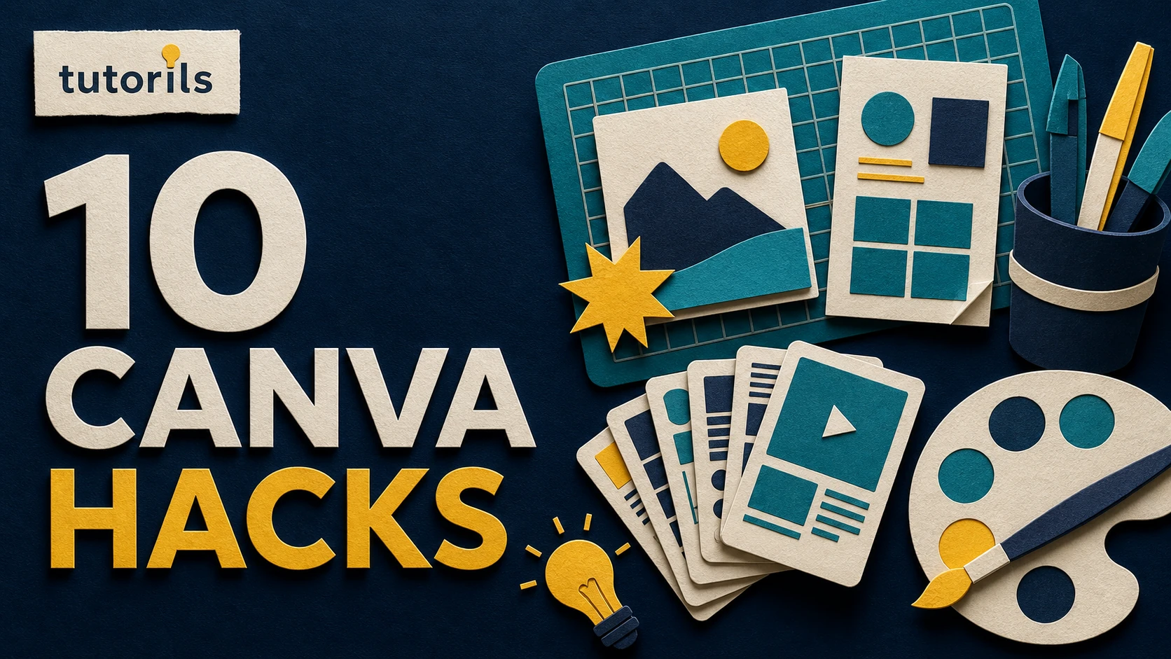 Realistic paper-craft illustration for 10 Canva Hacks Every Beginner Should Know in 2025