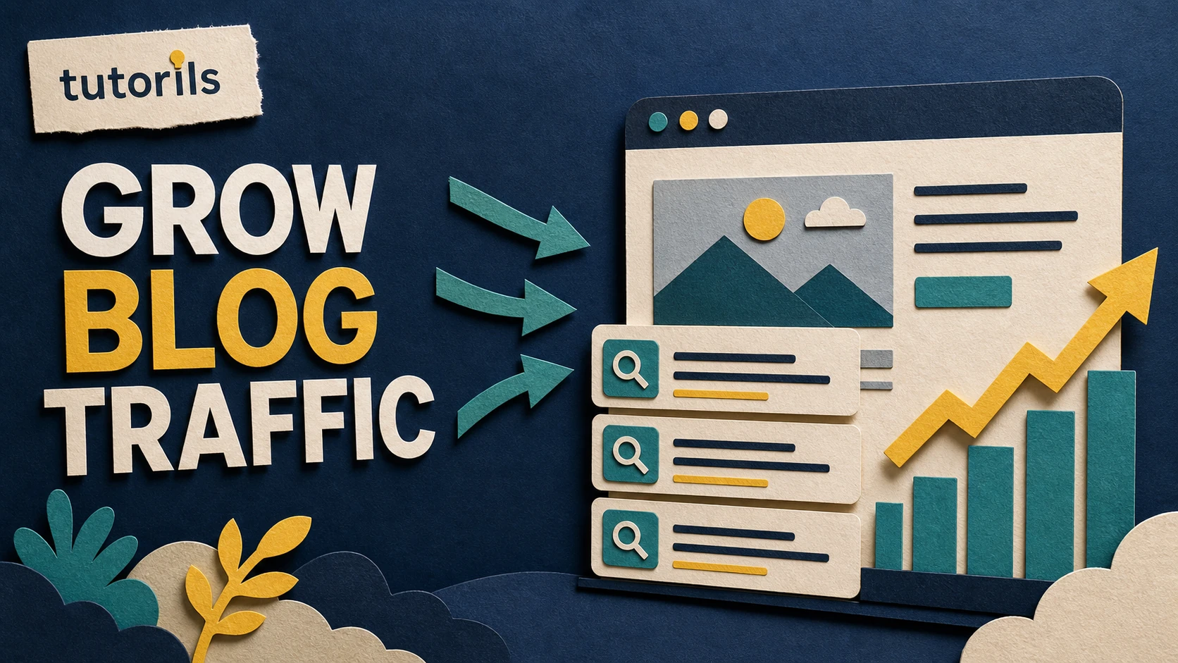 Realistic paper-craft illustration for Drive Traffic to Your Blog: 10 Proven Strategies for 2025