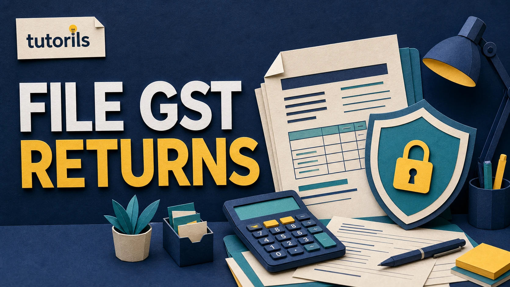 Realistic paper-craft illustration for File a GST Return: Step-by-Step Guide for Businesses in India