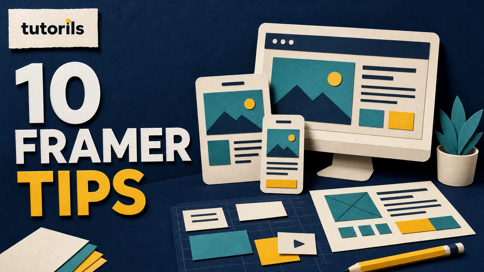 Realistic paper-craft illustration for 10 Framer Tips Every Web Designer Should Know