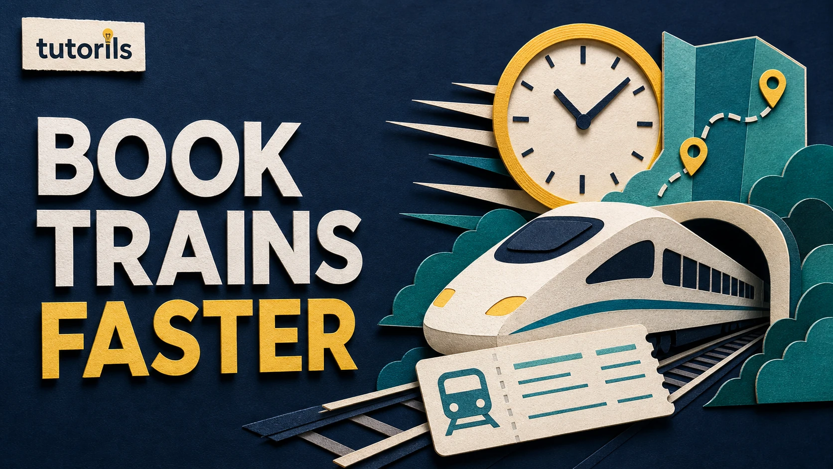 Realistic paper-craft illustration for How to Book Train Tickets Faster on IRCTC: Practical Tips
