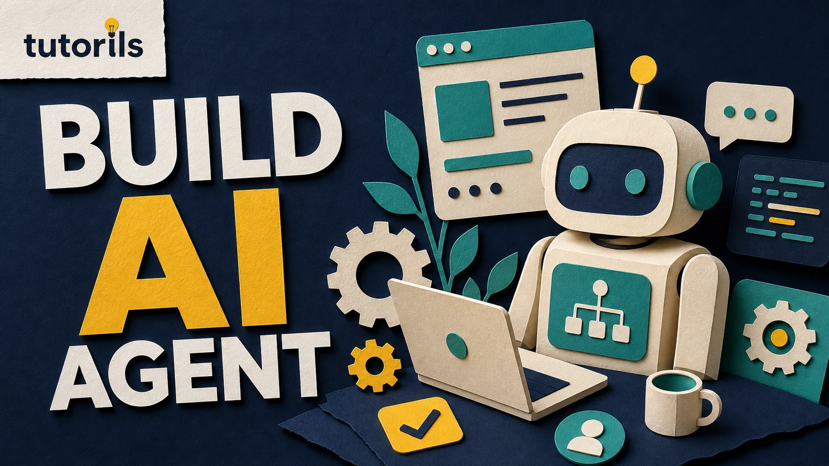 Realistic paper-craft illustration for How to Build an AI Agent Workflow Without Coding