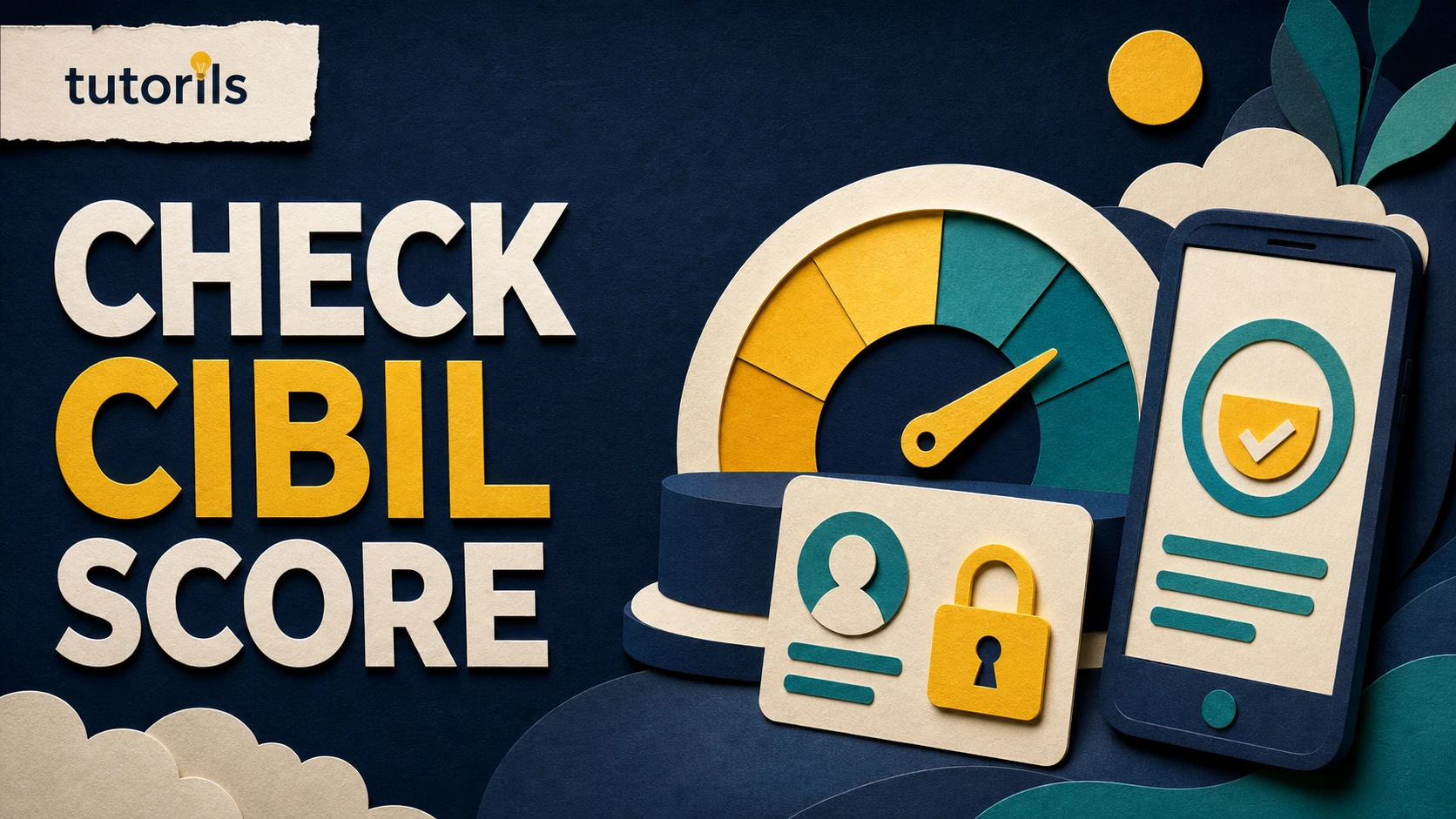 Realistic paper-craft illustration for How to Check Your CIBIL Score for Free in India  -  Complete Step-by-Step Guide