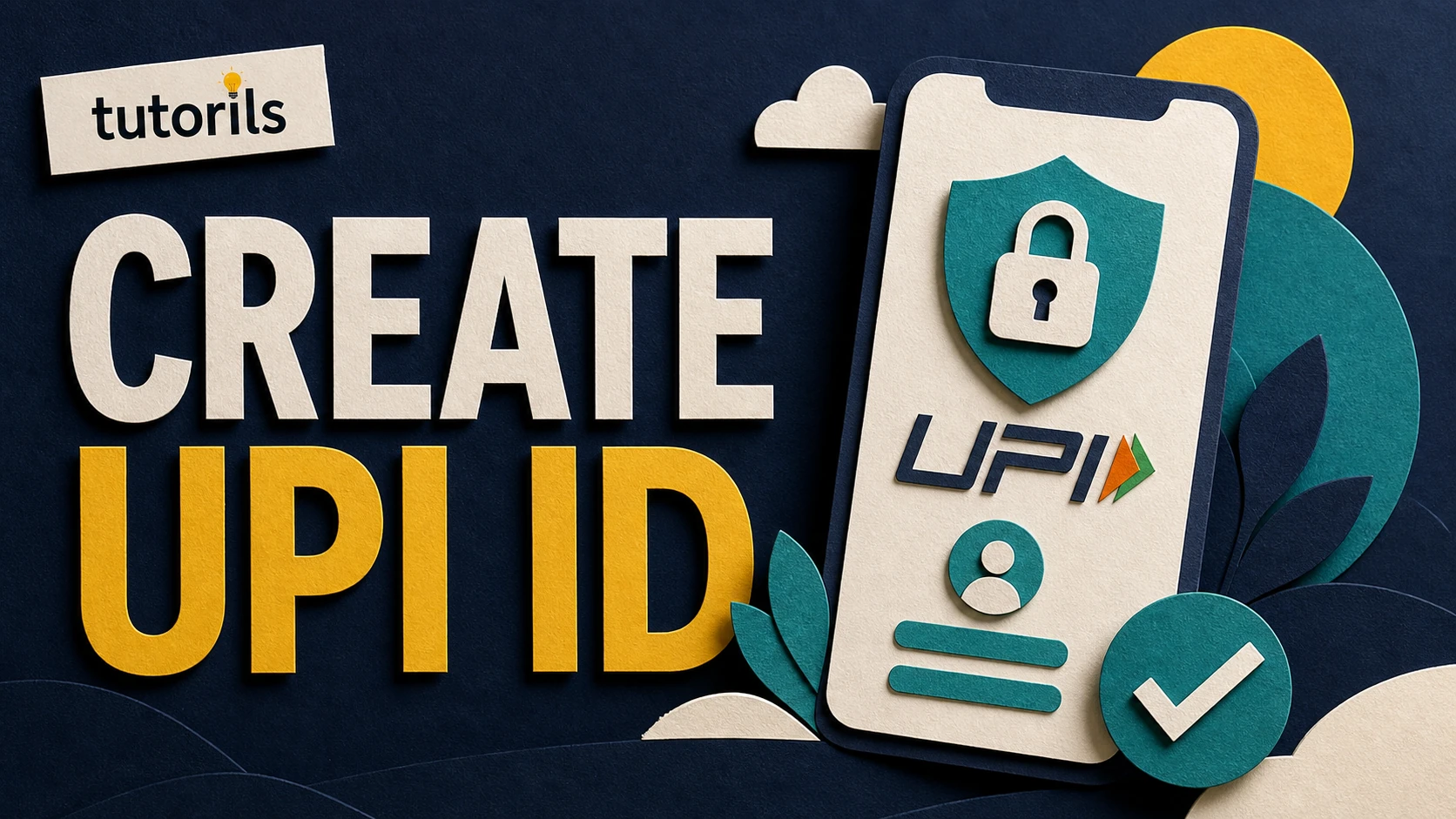 Realistic paper-craft illustration for How to Create UPI ID and Use It Safely in 2026