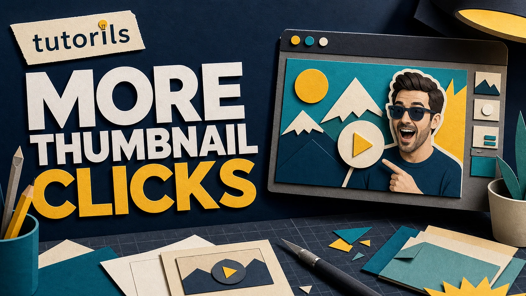 Realistic paper-craft illustration for How to Make YouTube Thumbnails That Get More Clicks