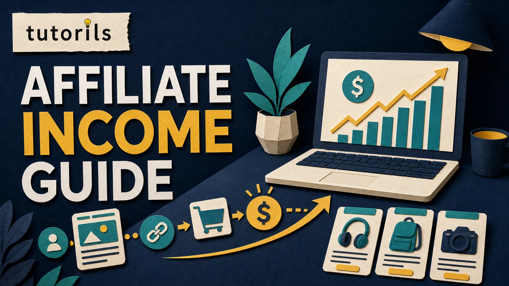 Realistic paper-craft illustration for How to Make Money with Affiliate Marketing on Your Blog (Complete Guide)