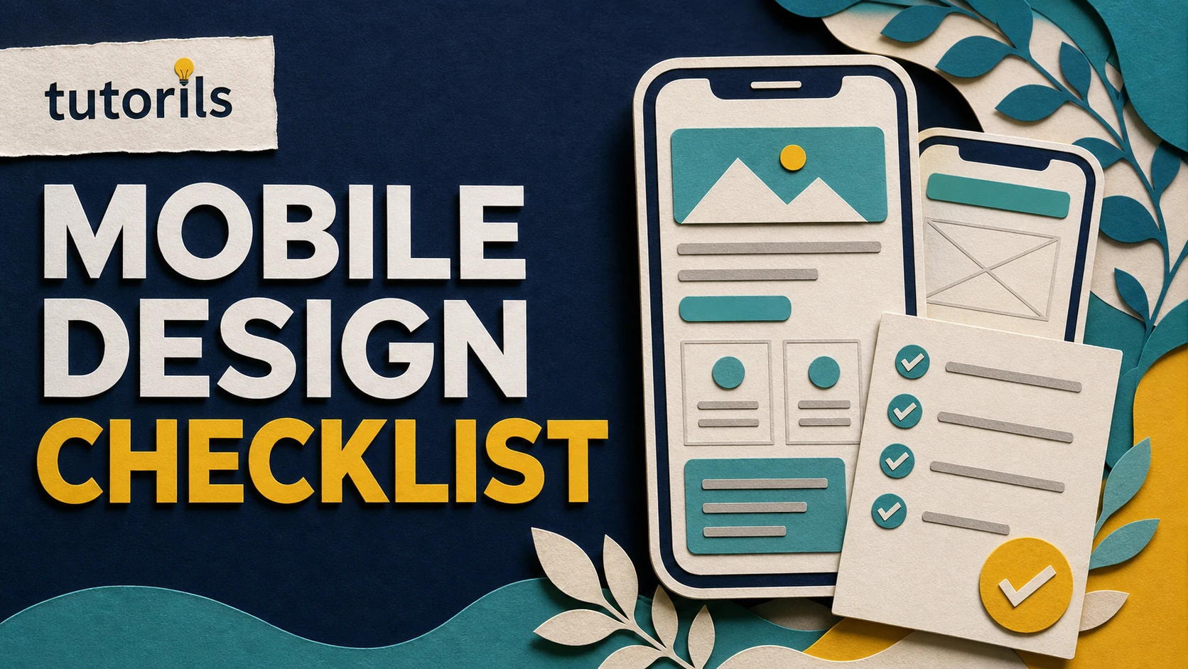 Realistic paper-craft illustration for Mobile-First Design Checklist for Beginners