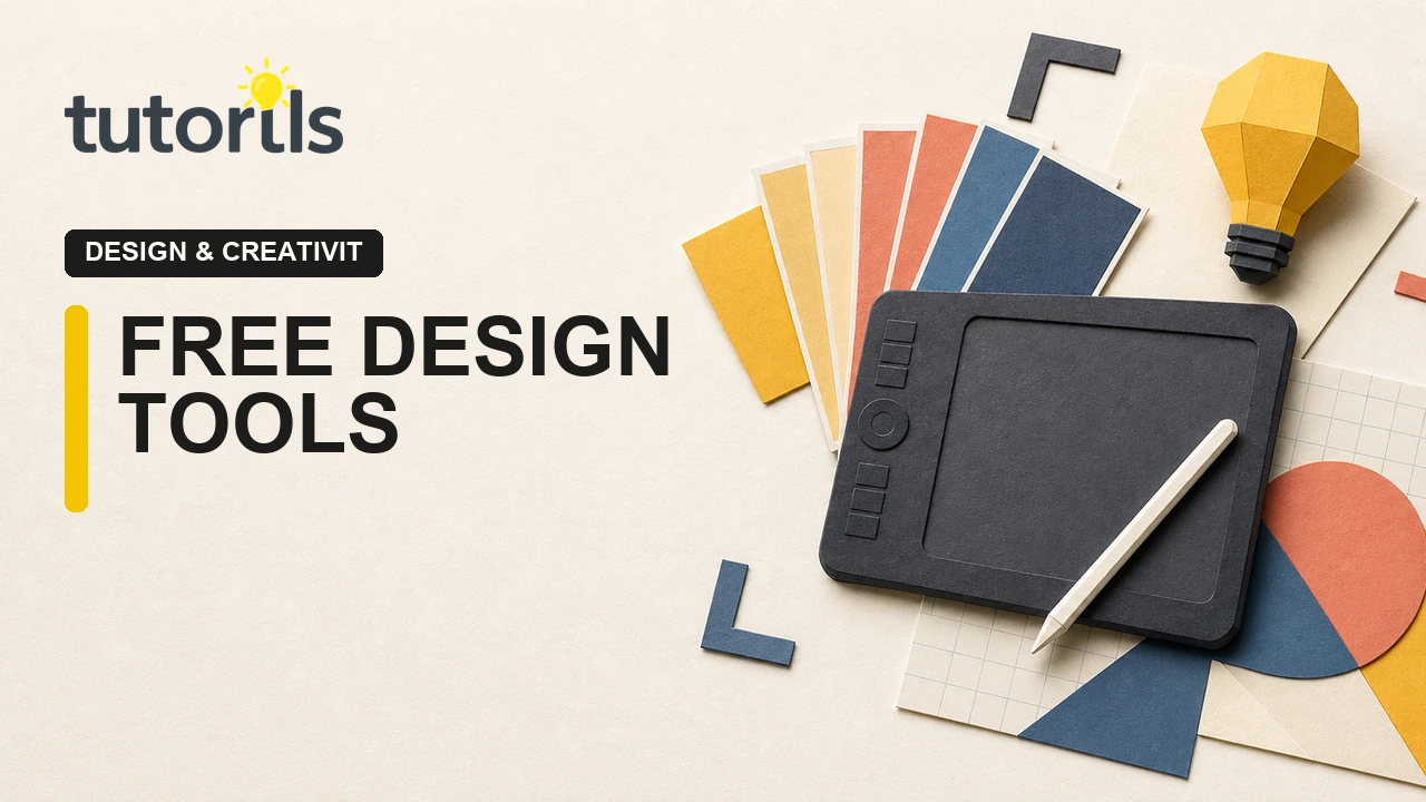 Realistic paper-craft illustration for Best Free Design Tools for Creators in 2026