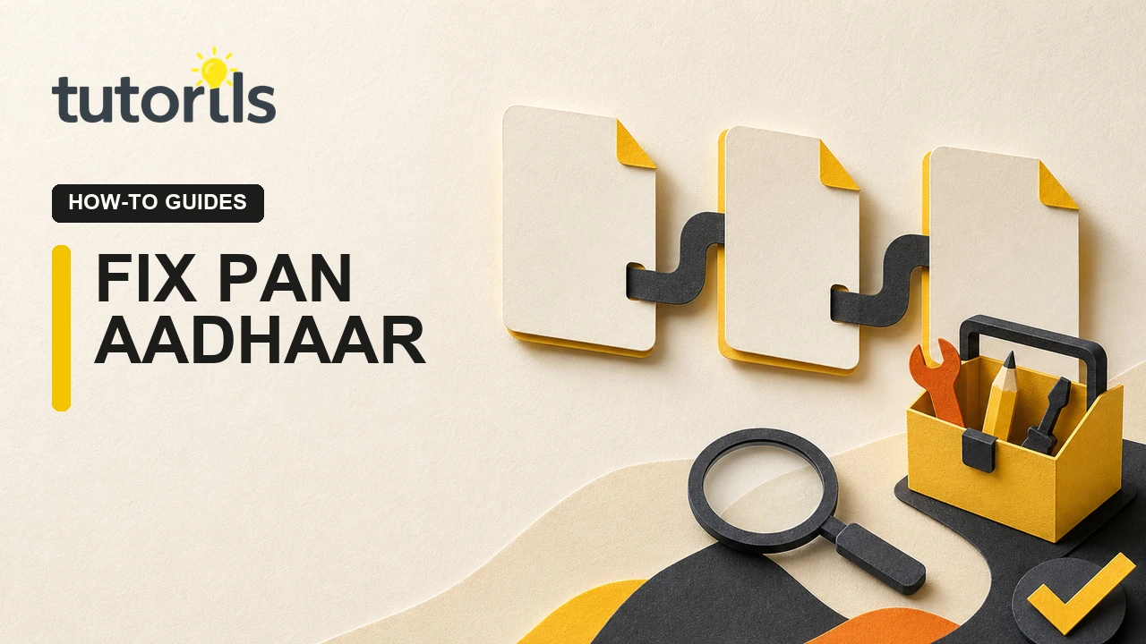 Realistic paper-craft illustration for How to Check and Fix PAN Aadhaar Linking Problems