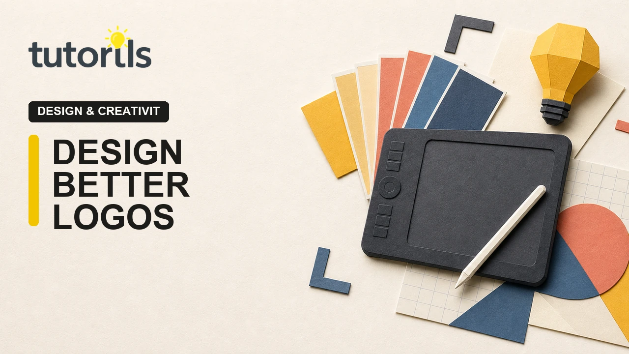 Realistic paper-craft illustration for How to Design a Professional Logo in Canva in 2025