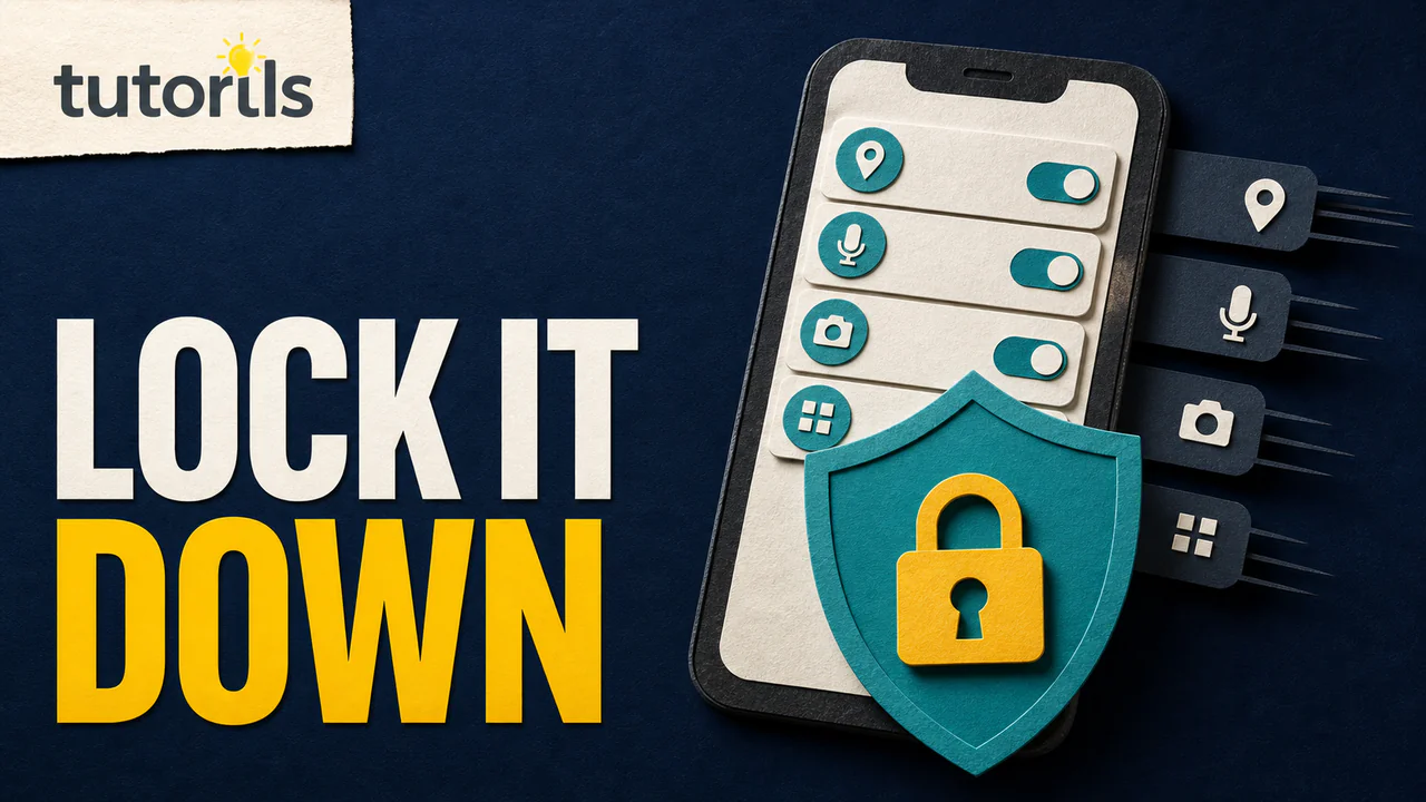 Paper-craft Android phone protected by a privacy shield and permission toggles